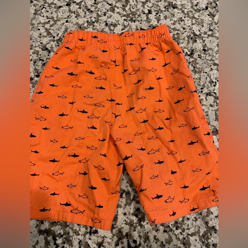 Boys Size 7 Orange and Blue Shark Shorts Summer Vacation Casual Holiday